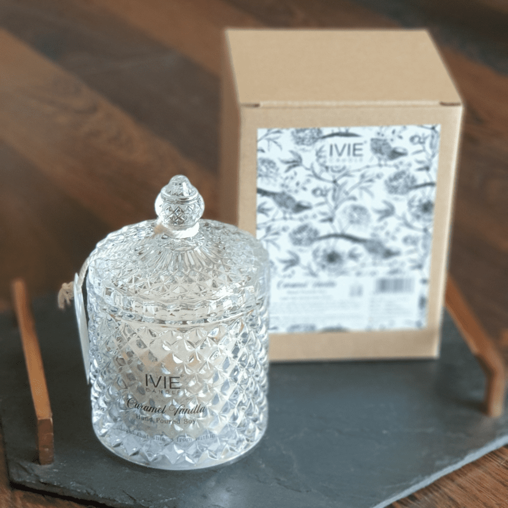 CARAMEL VANILLA |Premium Crystal Jar With Glass Lid Candle