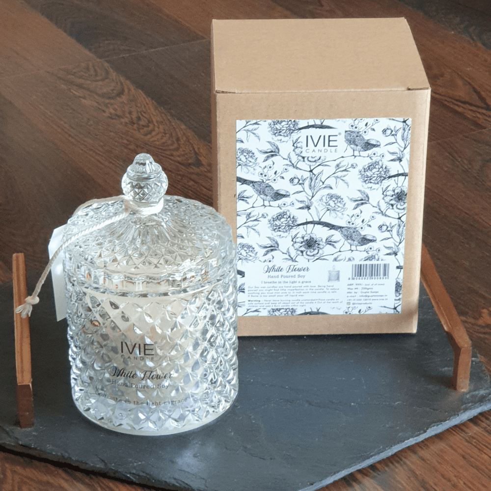 WHITE FLOWER | Premium Crystal Jar With Glass Lid