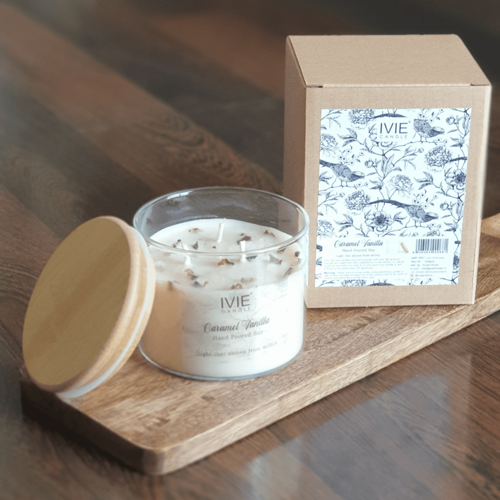 CARAMEL VANILLA | Glass Jar With Wooden Lid Candle