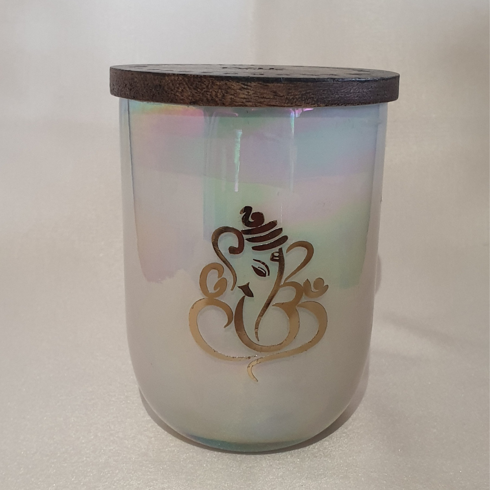 IVIE Smokeless Scented Organic Hand Poured Soy wax candle with Beautiful printed Ganpati Design