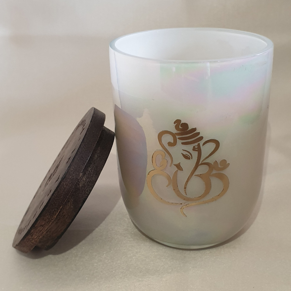 IVIE Smokeless Scented Organic Hand Poured Soy wax candle with Beautiful printed Ganpati Design